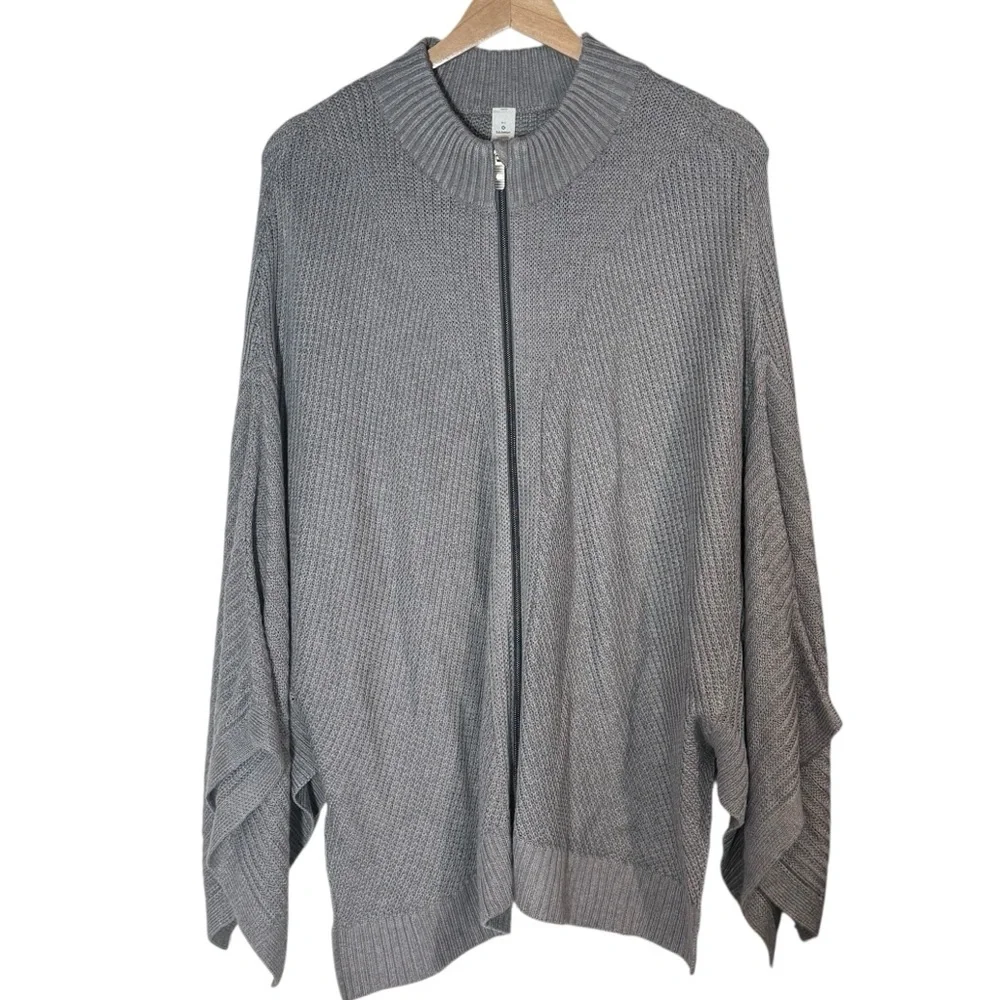 Lululemon Cashmere Blend Softer Still Wrap Full Zip Knit Cardigan Size M/L Gray